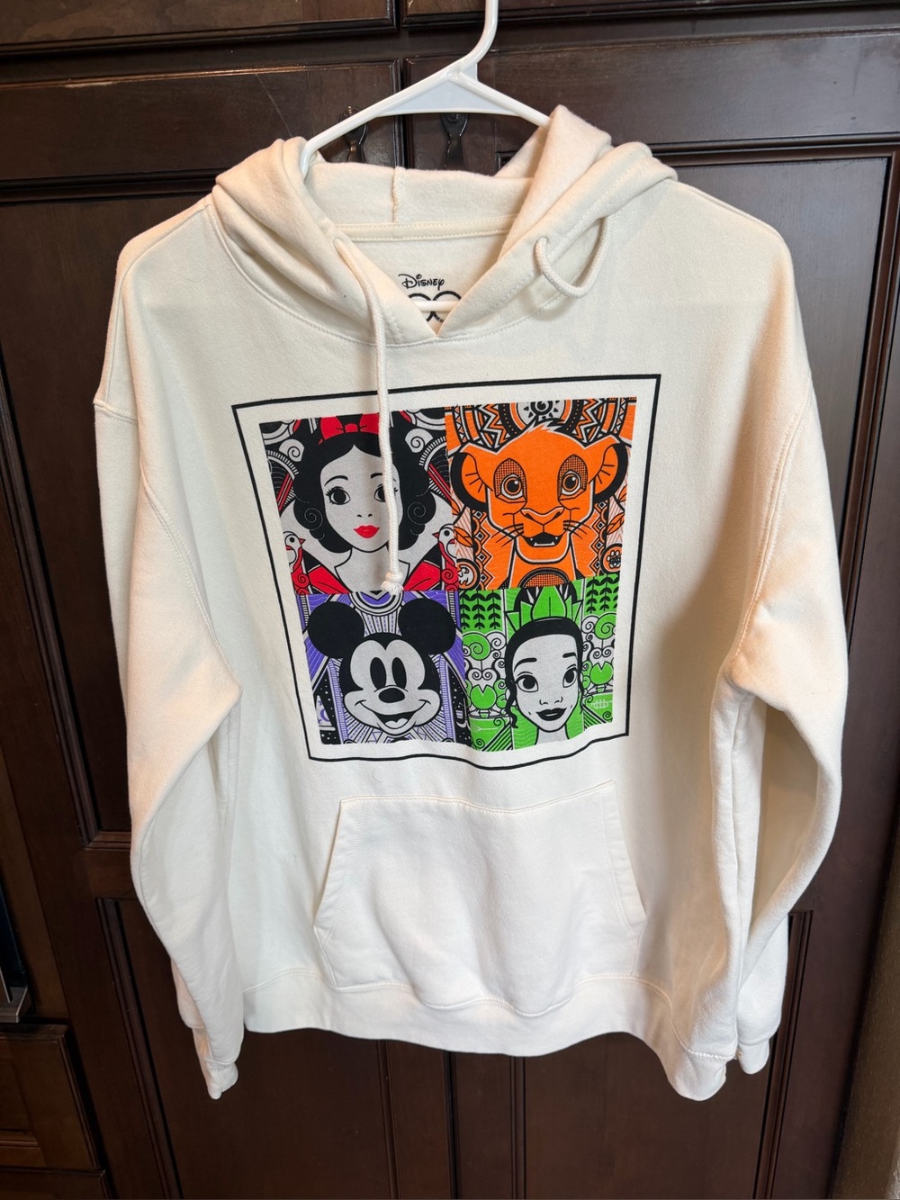 Disney Mickey Minnie Simba Graphic Hoodie Cream XXL 19 Pullover Sweatshirt